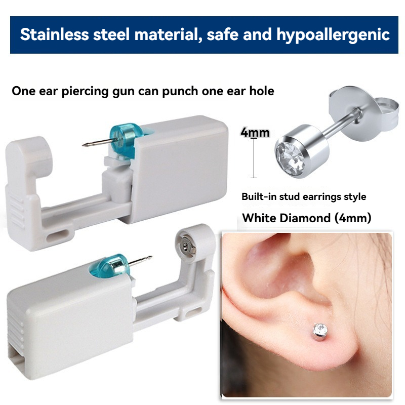 Body Jewelry Kit - 2개입 4MM 일회용 멸균 귀뚫기 키트,