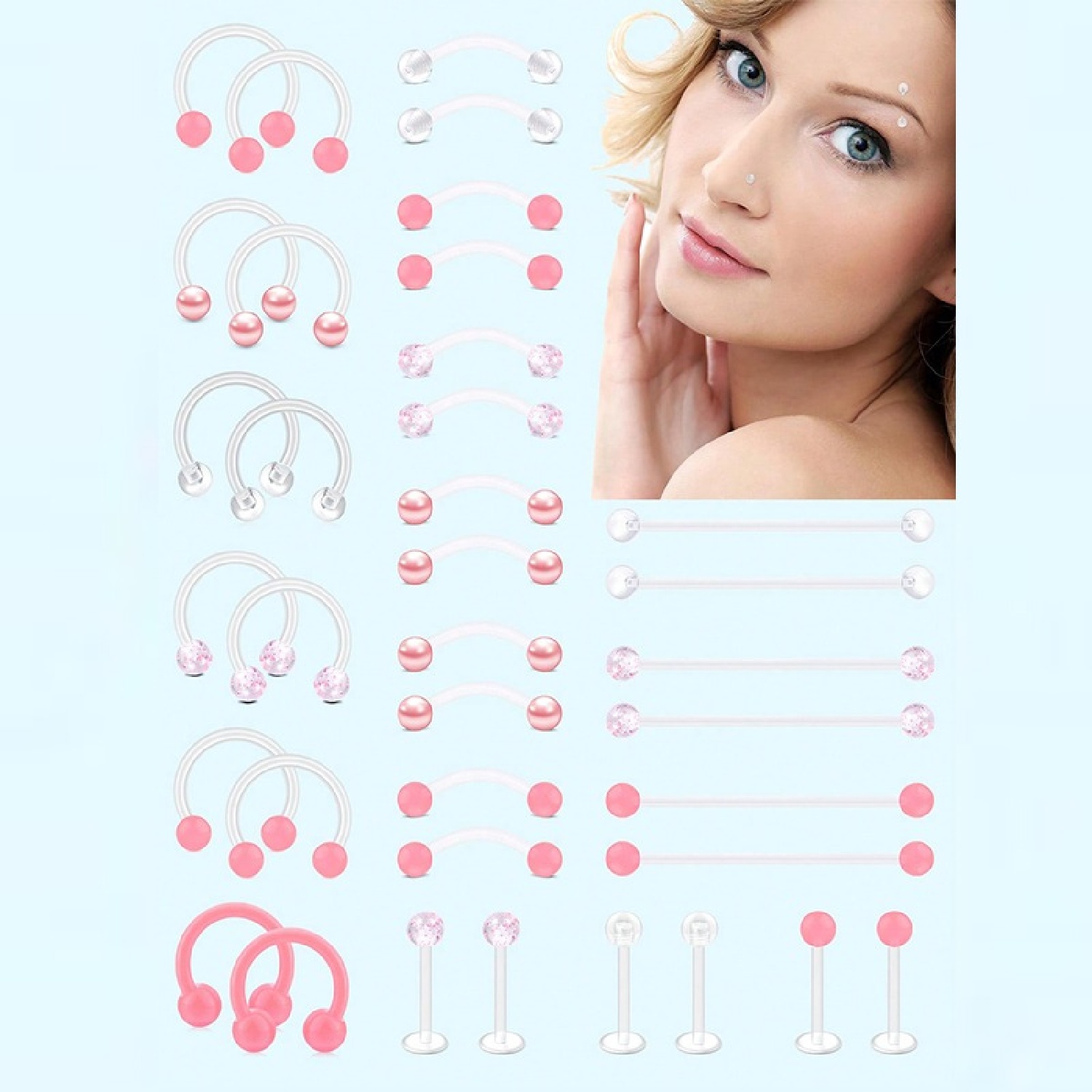 Body Jewelry Industrial - 12pcs 수술을 위한 명확한 핑크 산업