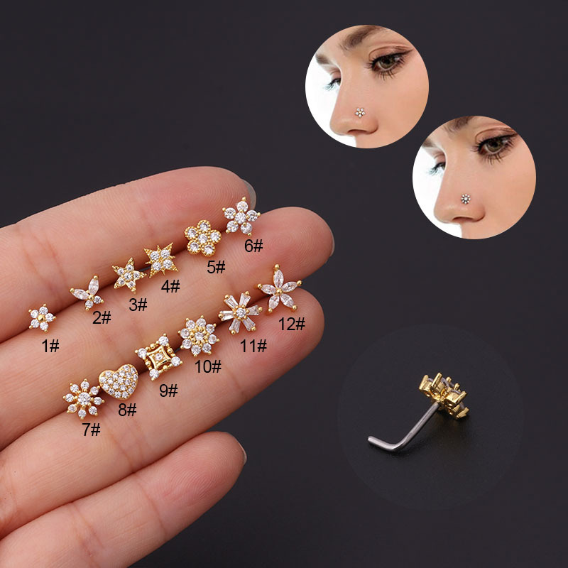 Body Jewelry Indian - 1Pc L 모양의 코 스터드 스테인레스