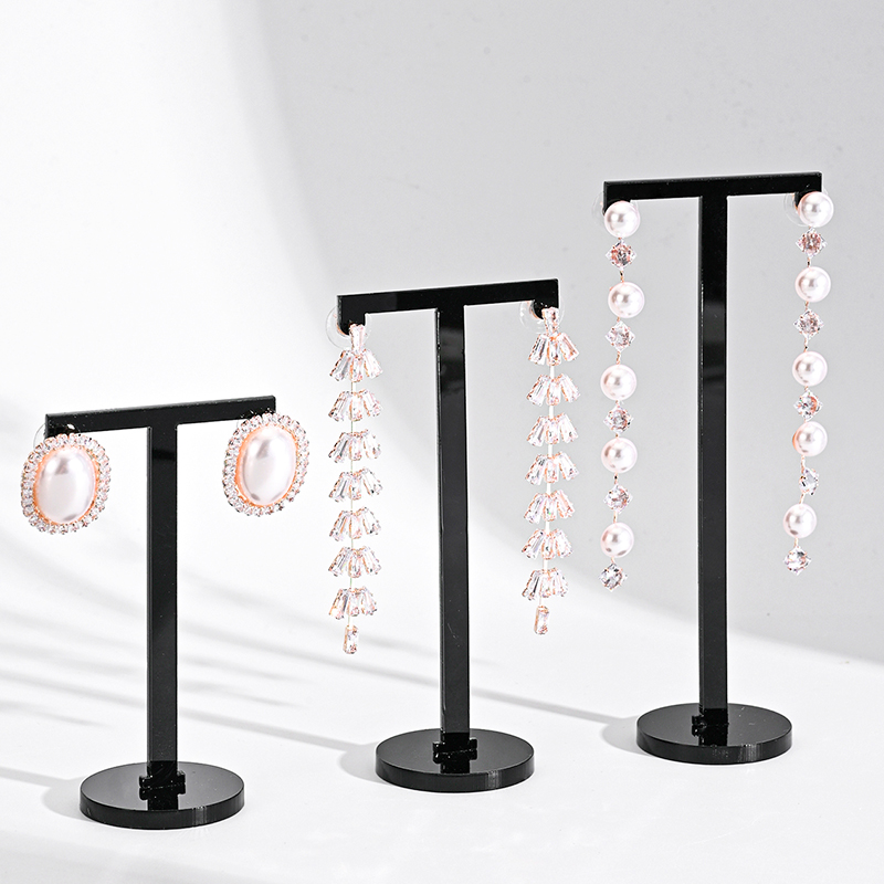 Body Jewelry Display - 6pcs 아크릴 블랙/화이트 T 모양 귀걸이