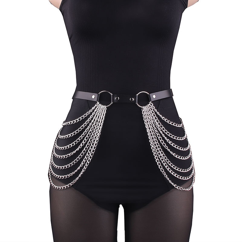 Body Jewelry Thigh Chain - 여성 펑크 고딕 PU 가죽 허리-허벅지