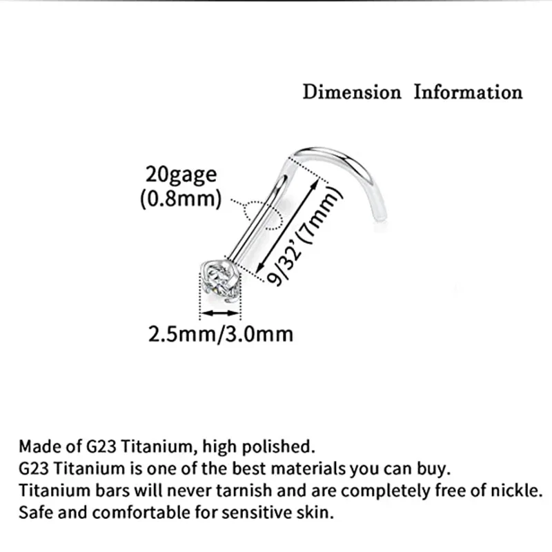 10pcs 티타늄 18G 20G 코 피어싱 CZ 크리스 - Zoor Body Jewelry 리뷰 및 가격