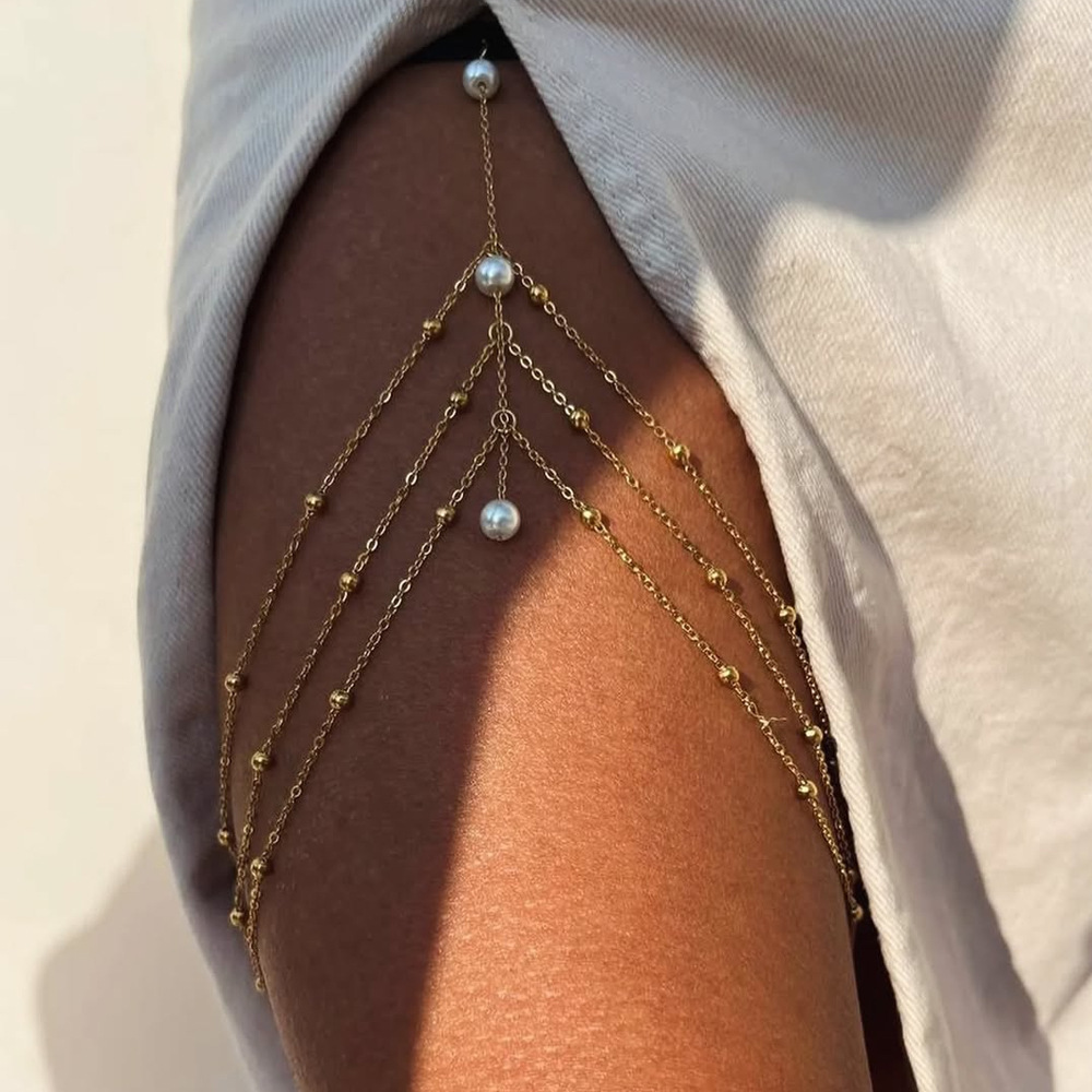 여성용 진주 허벅지 체인, 조절 가능한 탄성 레그 체인 - Body Jewelry Thigh Chain 리뷰 및 가격