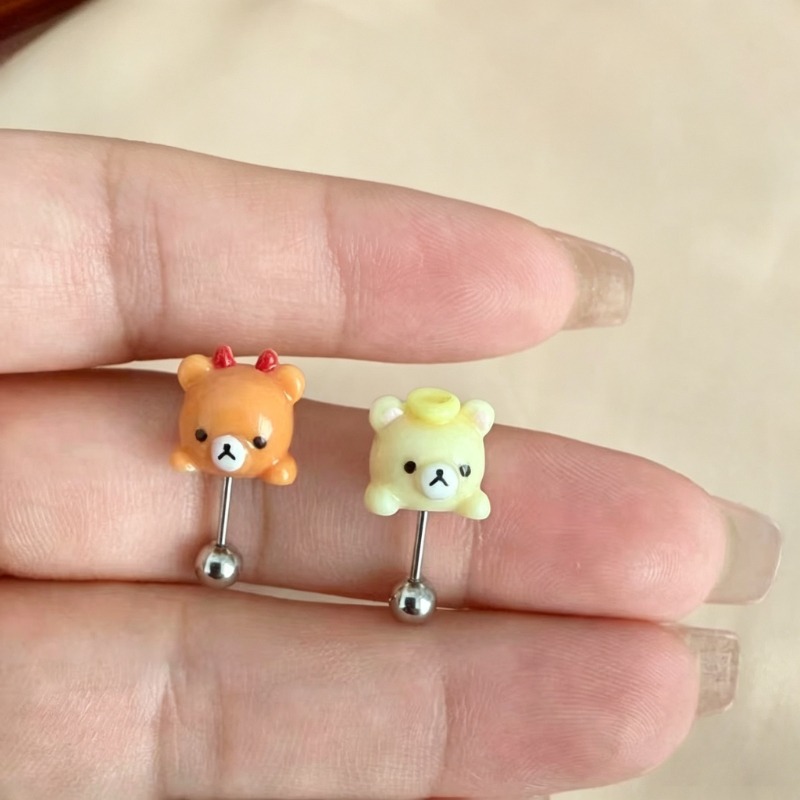 귀여운 리락쿠마 스터드 귀걸이 티타늄 스틸 만화 캐릭터 - Body Jewelry Kit 리뷰 및 가격
