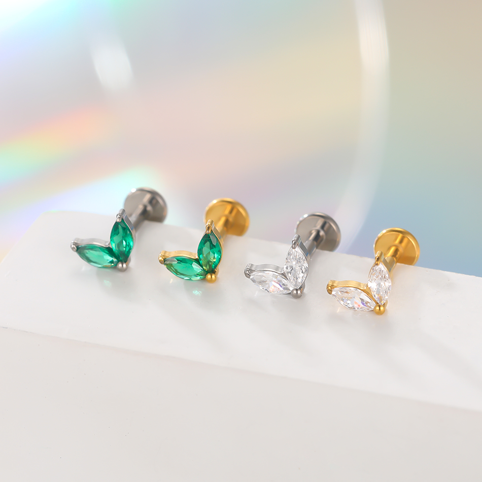 1pc 티타늄 화이트 그린 지르콘 스터드 귀걸이 여성용 - Zoor Body Jewelry 리뷰 및 가격