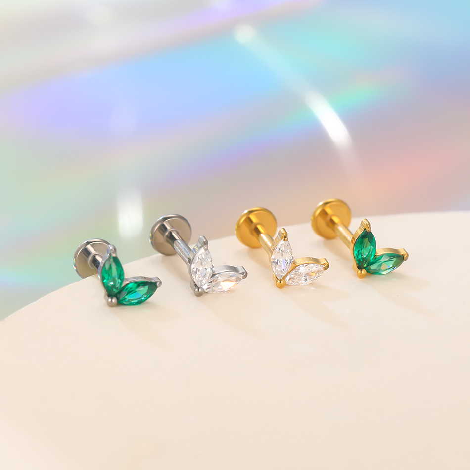 1pc 티타늄 화이트 그린 지르콘 스터드 귀걸이 여성용 - Zoor Body Jewelry 리뷰 및 가격