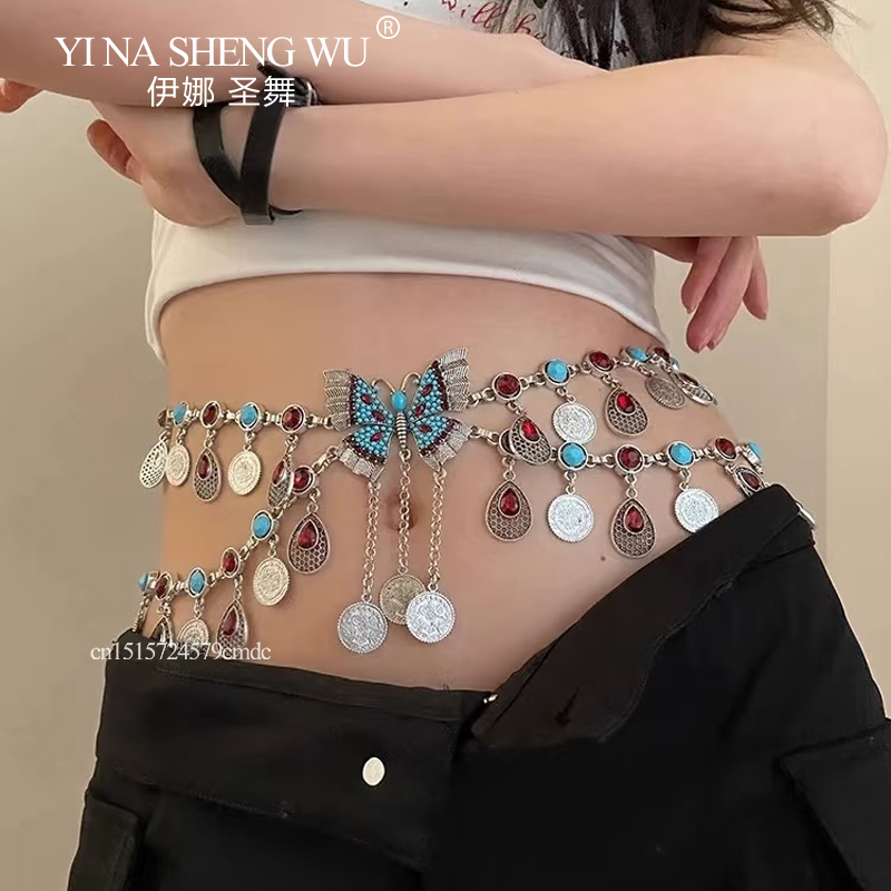 빈티지 합금 동전 긴 술 허리 체인 밸리 댄스 공연 액 - Body Jewelry Indian 리뷰 및 가격