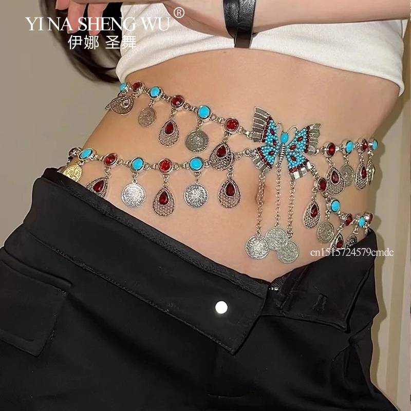빈티지 합금 동전 긴 술 허리 체인 밸리 댄스 공연 액 - Body Jewelry Indian 리뷰 및 가격
