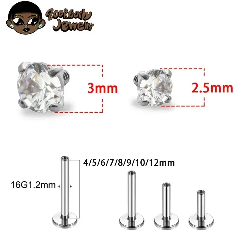 1Pcs G23 티타늄 피어싱 CZ 보석 내부 스레드  - Zoor Body Jewelry 리뷰 및 가격