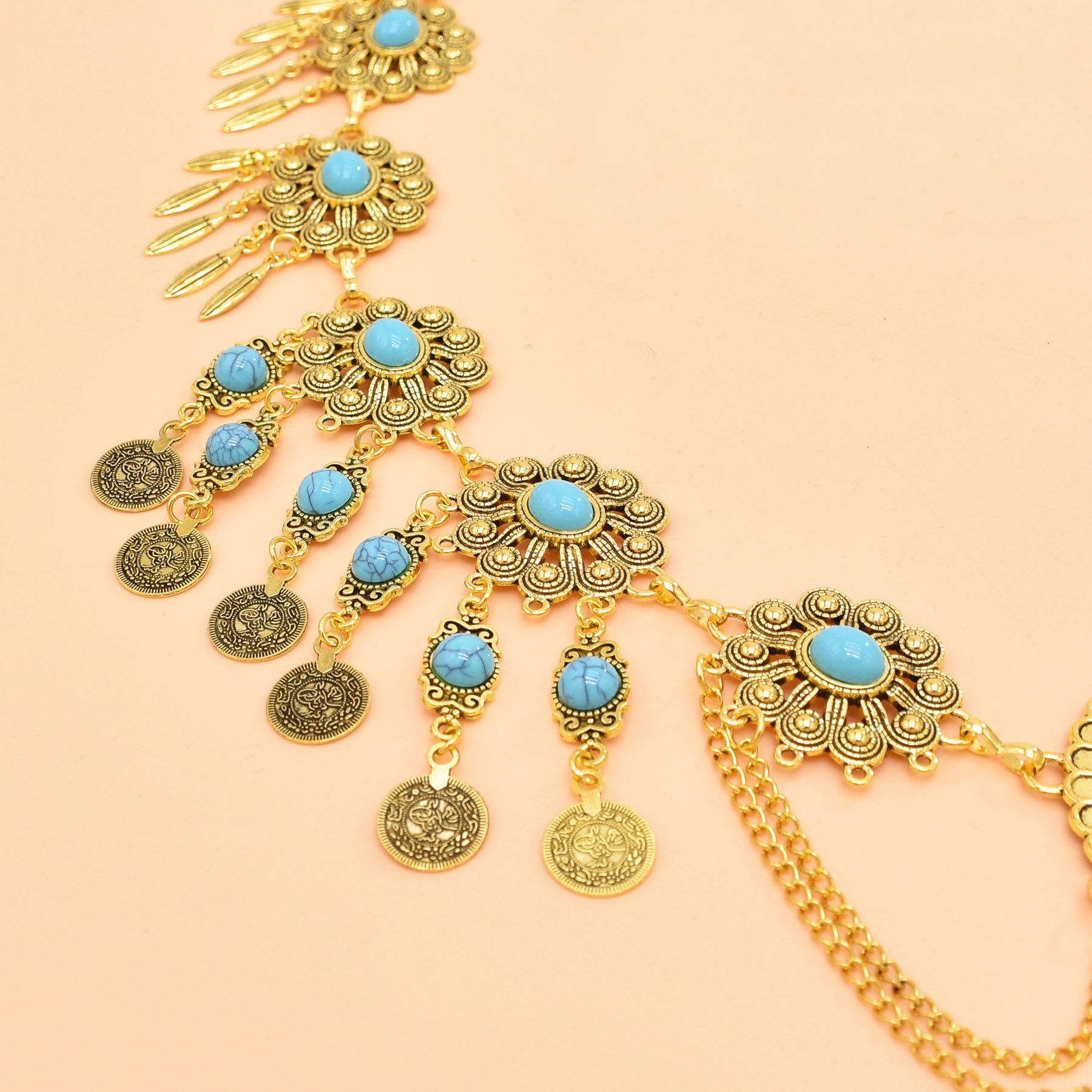 레트로 기하학적 조각 허리 체인 터키석 동전 펜던트,  - Body Jewelry Indian 리뷰 및 가격