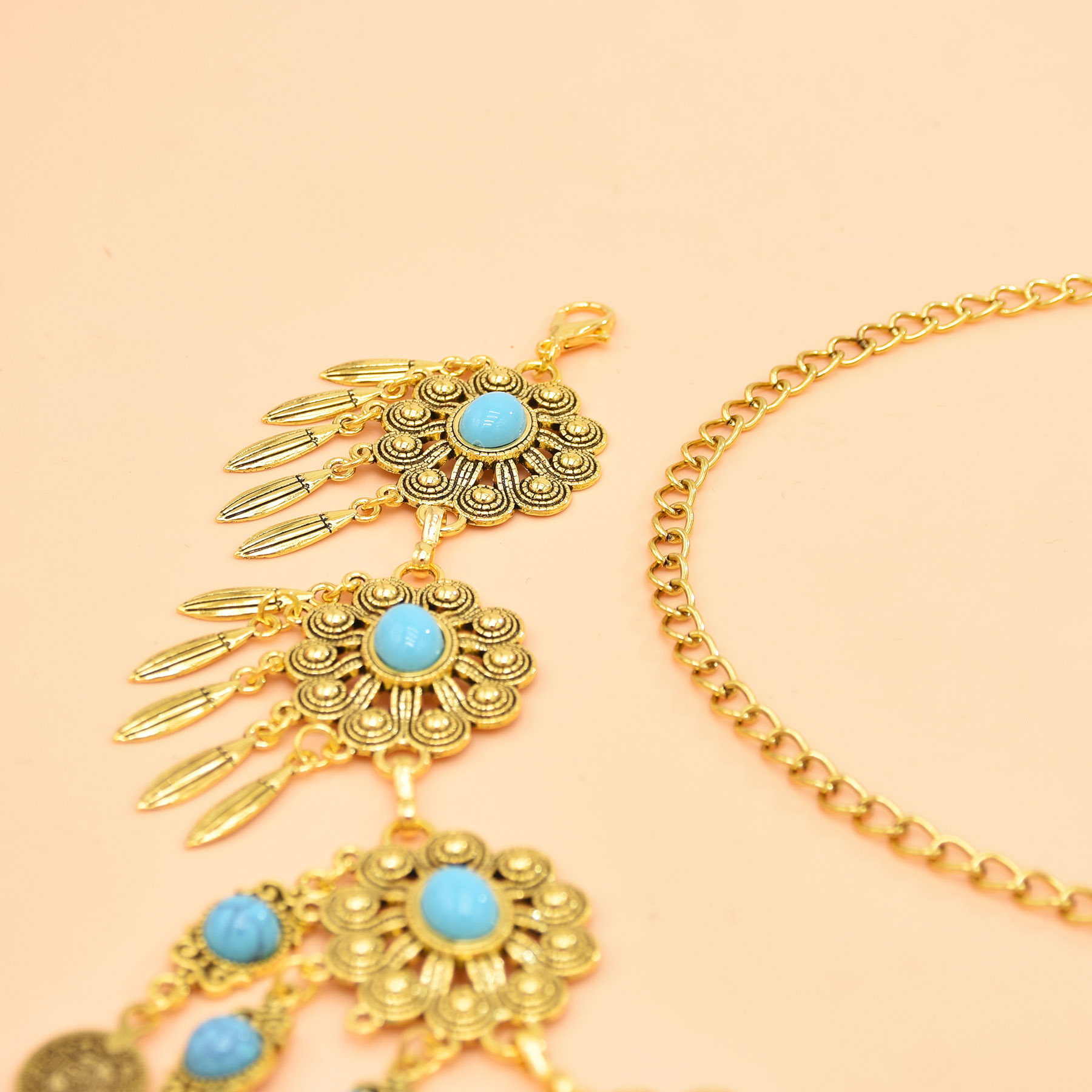 레트로 기하학적 조각 허리 체인 터키석 동전 펜던트,  - Body Jewelry Indian 리뷰 및 가격