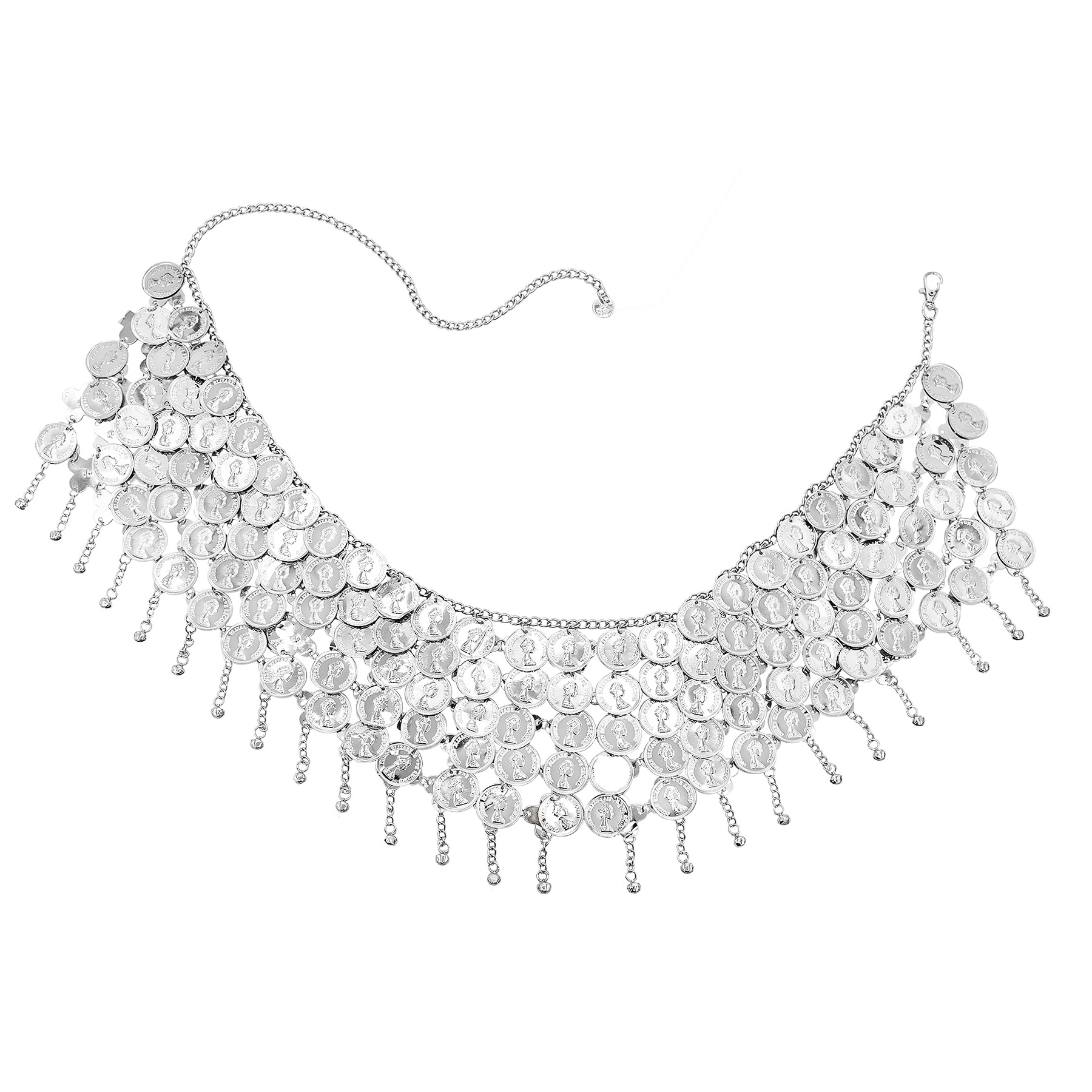 실버 벨 긴 술 동전 머리 패턴 허리 체인, 인도 민족 - Body Jewelry Indian 리뷰 및 가격