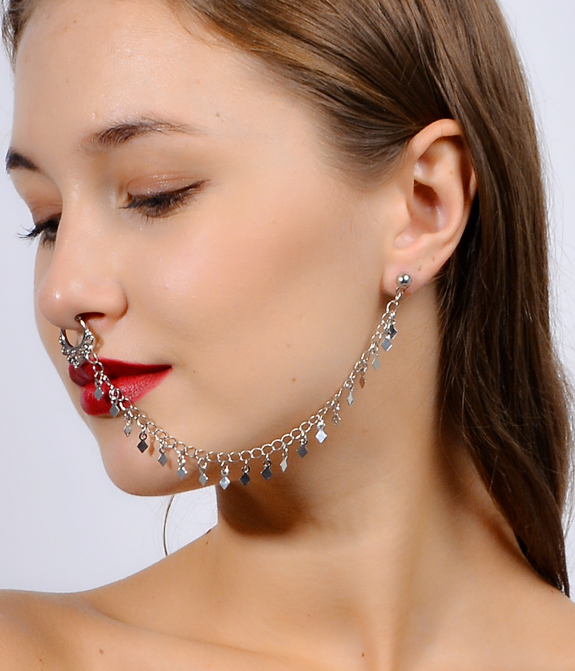 행잉 디스크 후프 귀 체인 코 링 체인, 부족 쥬얼리, - Body Jewelry Indian 리뷰 및 가격