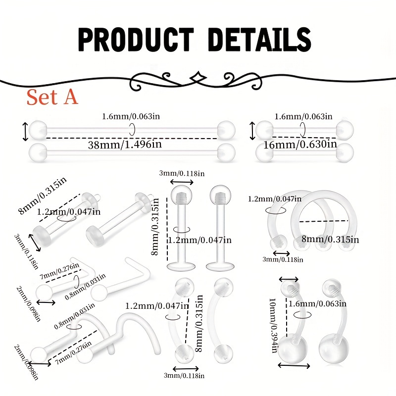 36pcs 피어싱 키트 리테이너 플라스틱 산업용 바벨  - Body Jewelry Industrial 리뷰 및 가격