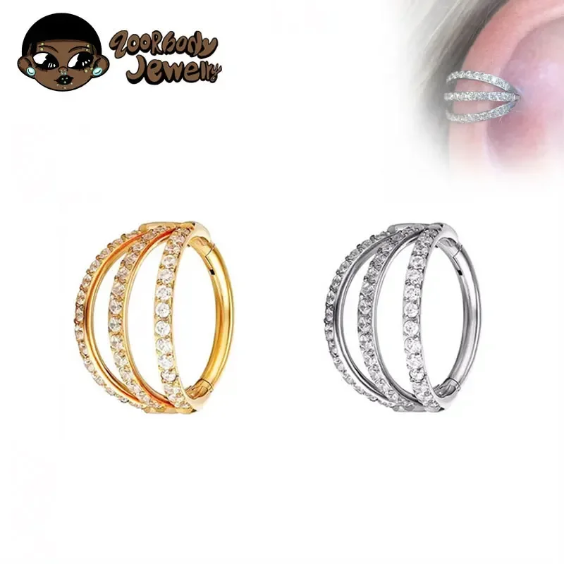 G23 티타늄 힌지 세그먼트 코 링 3 레이어 CZ S - Zoor Body Jewelry 리뷰 및 가격