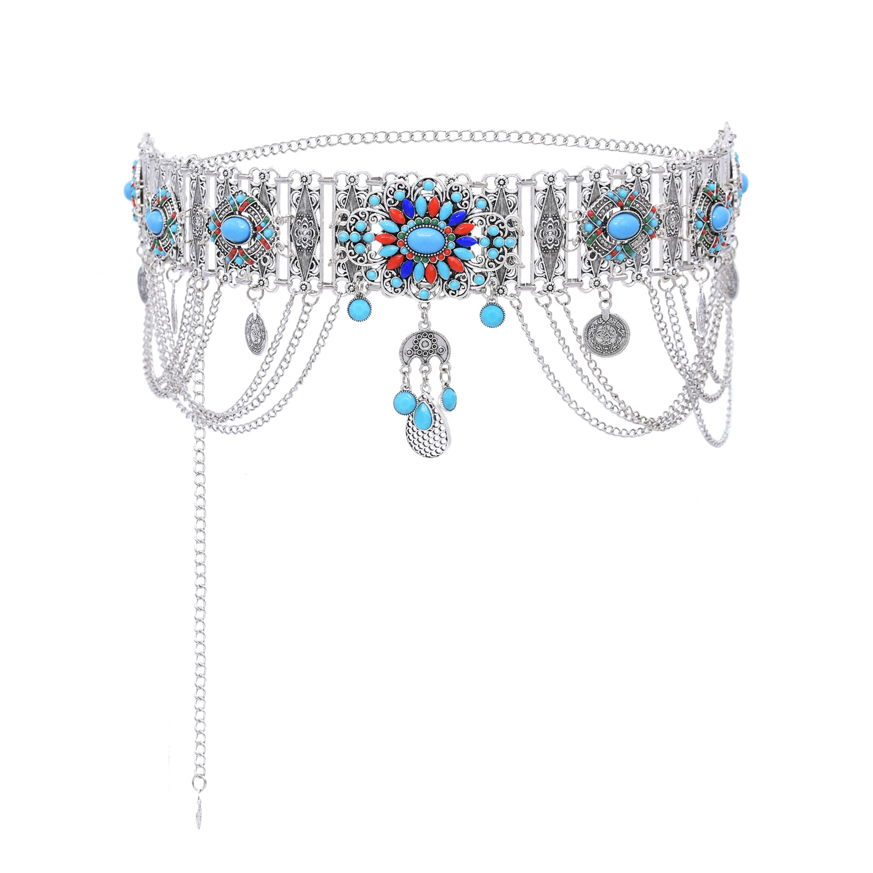 블랙 블루 아크릴 비즈 꽃 동전 롱 태슬 허리 벨리 체 - Body Jewelry Indian 리뷰 및 가격